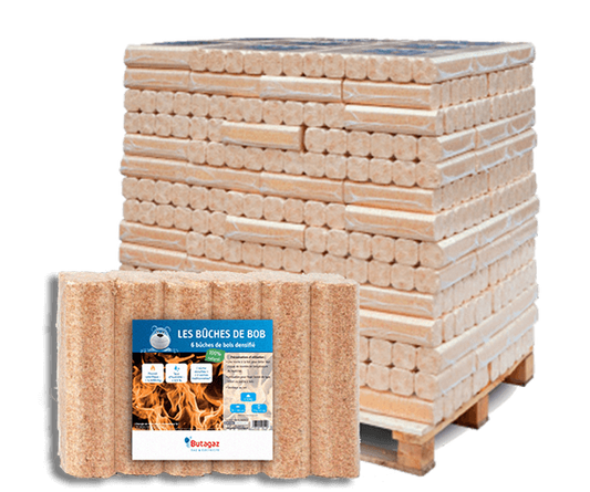 Palette bûches de bois compressé - 112 sacs